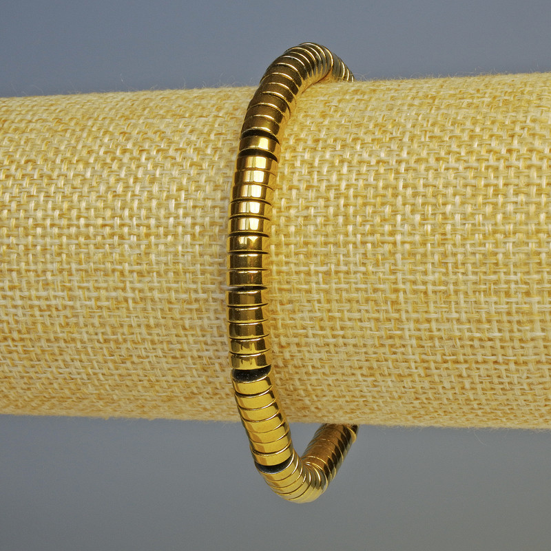 Hematite Bracelet with Rondelle Beads, Dark Gold Color, Diameter 6x2 mm, Length 18 cm, Stretch