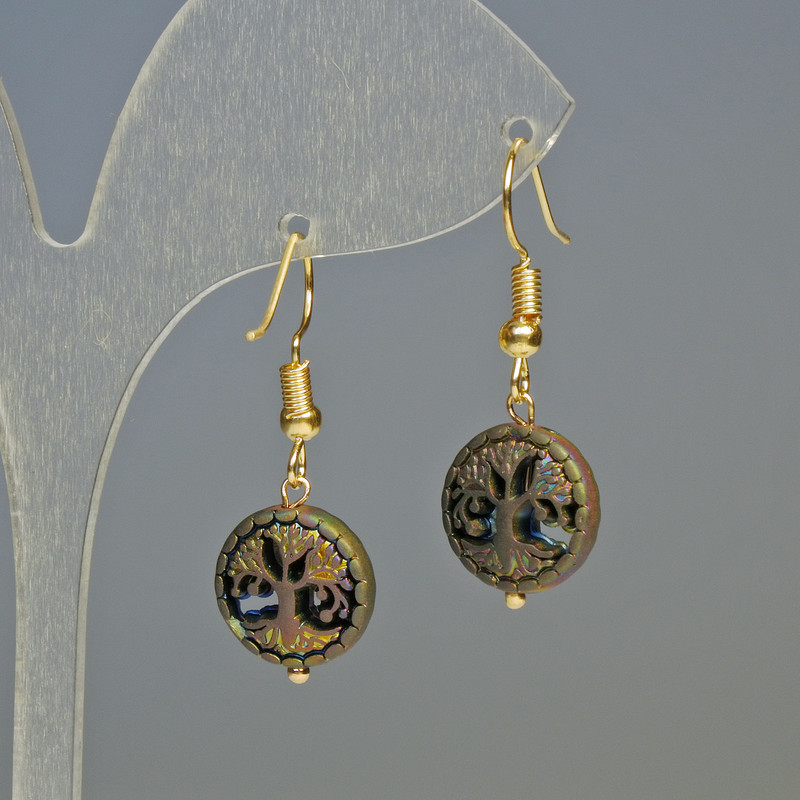 Earrings Hematite Tree Matte Chameleon, diameter 12.5×4.5 mm, length 3.2 cm