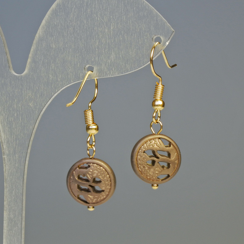 Hematite Earrings 'Tree' Matte Bronze, diameter 12×4.5 mm, length 3.2 cm