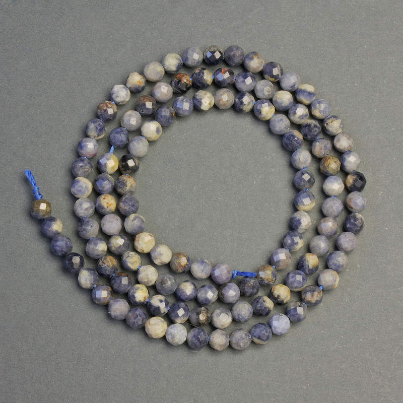 Sodalite natural stone beads - faceted round beads, diameter 3.5 mm, length 39 cm