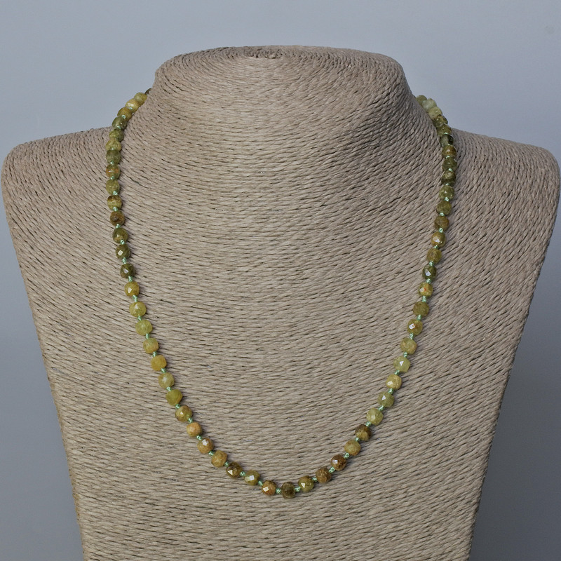 Grossular Necklace (Green Garnet) Natural gemstone, Faceted Cube-Cut Beads, 5x5 mm, Length 51 cm