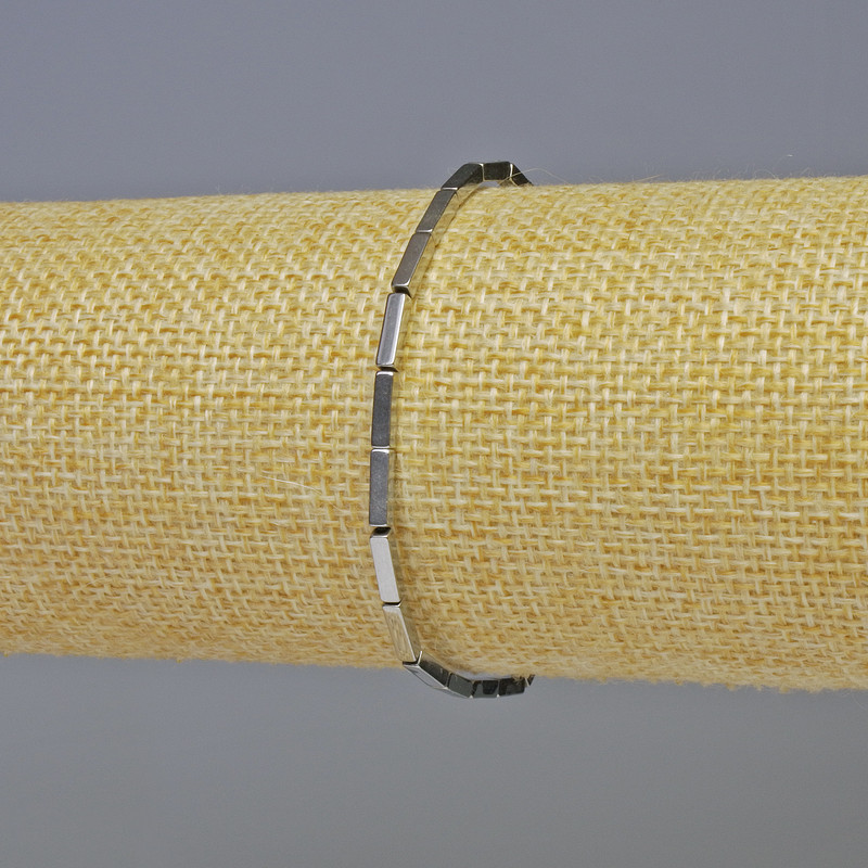 Hematite Bracelet with Rectangular Beads, Silver Color, 8×2 mm, Length 18 cm, Stretch