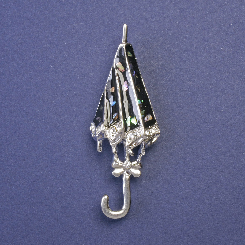 Parasol Haliotis Brooch, enamel, silver finish, 59 x 21 mm+