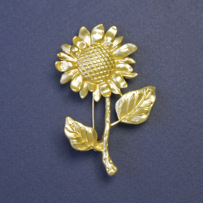 Sunflower brooch pendant 55x35 mm +/- golden metal