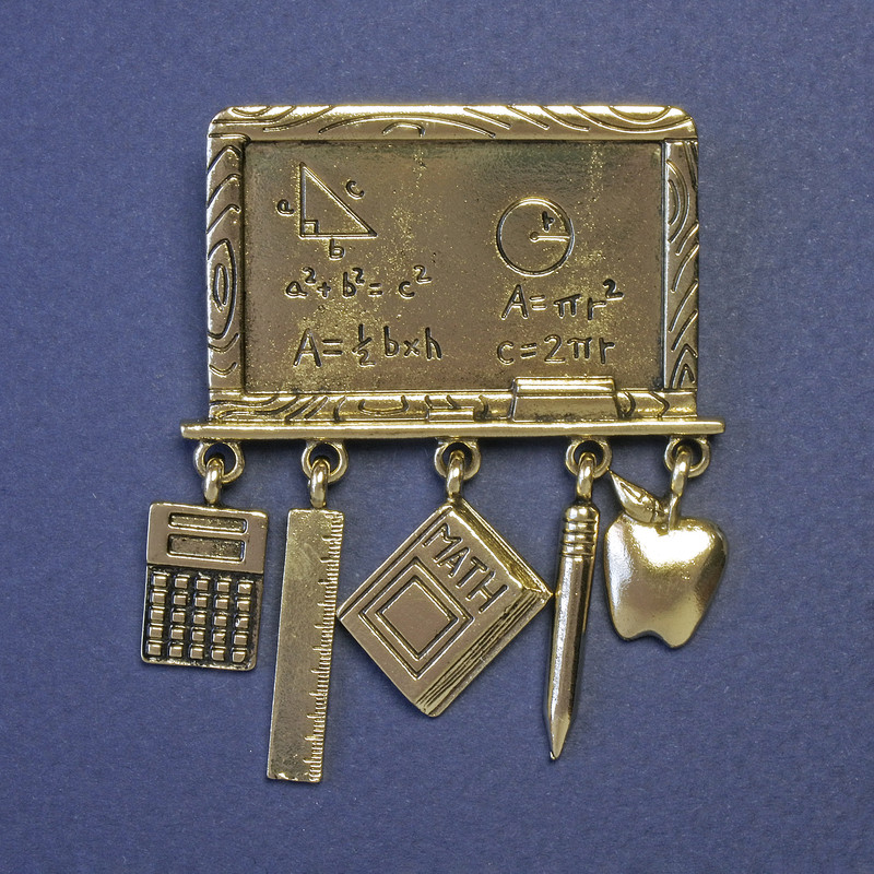 Brooch 'Mathematical Board' with Pendants, 60x45 mm, gold-tone metal