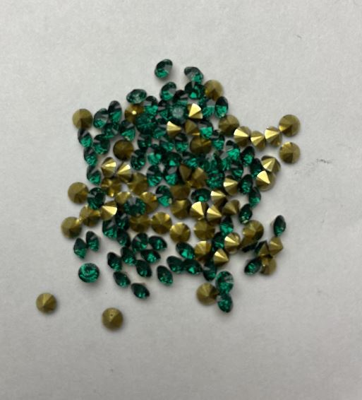 Green rhinestones, 2 mm diameter, pack 3 g (±)