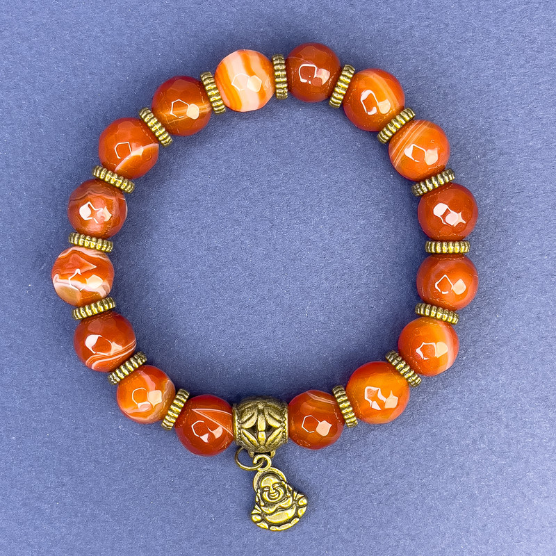 Agate Bracelet with Faceted Beads, 10 mm Diameter, 18 cm Length, Elastic