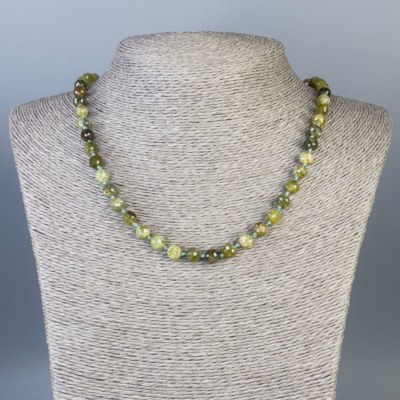 Grossular Necklace (Green Garnet) Faceted Bead 7mm, Length 51 cm