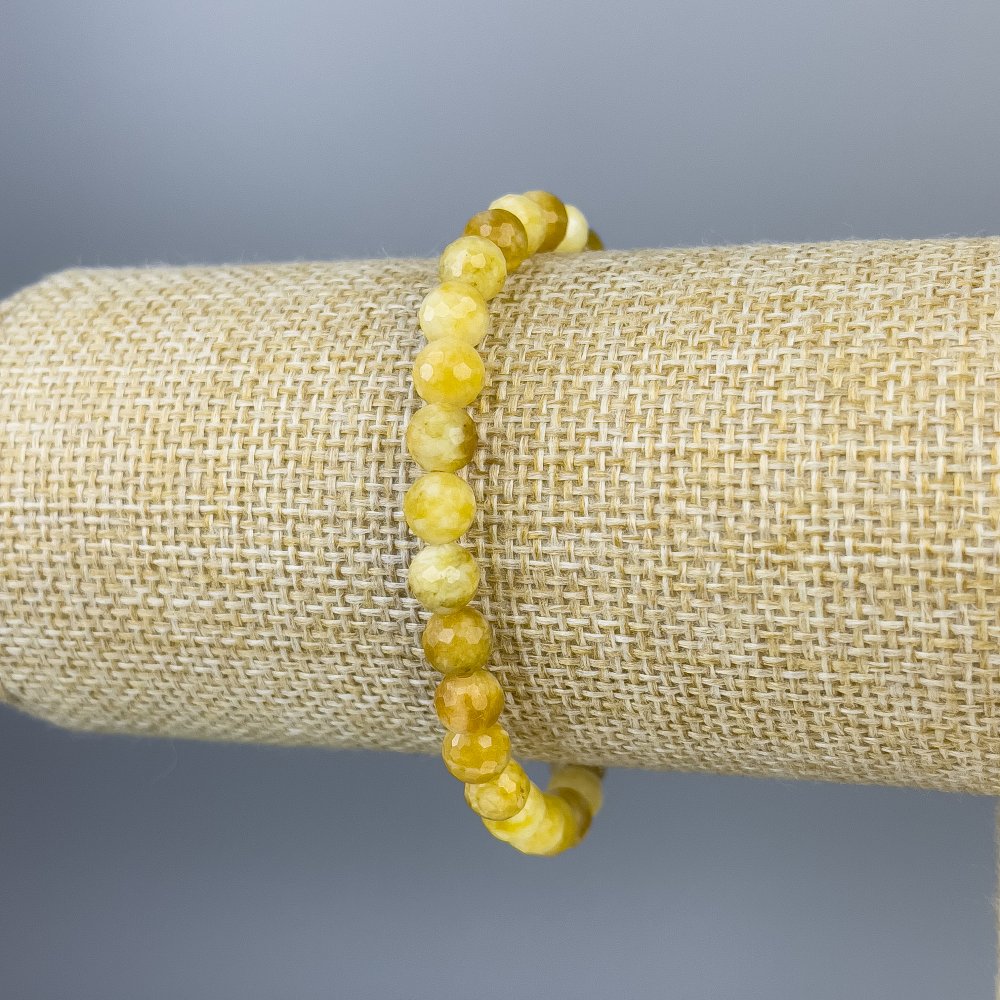 Jadeite Bracelet with Faceted 6mm Beads, Length 18 cm, Stretch