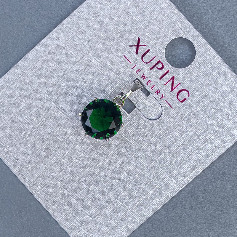 Xuping Pendant with Green Crystal, 9 mm Diameter, 17 mm Length, Rhodium 18K Plating