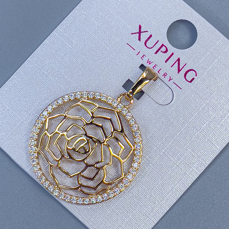 Pendant Xuping 'Flower' with White Crystals, Diameter 25mm, Length 35mm, 18K Plating