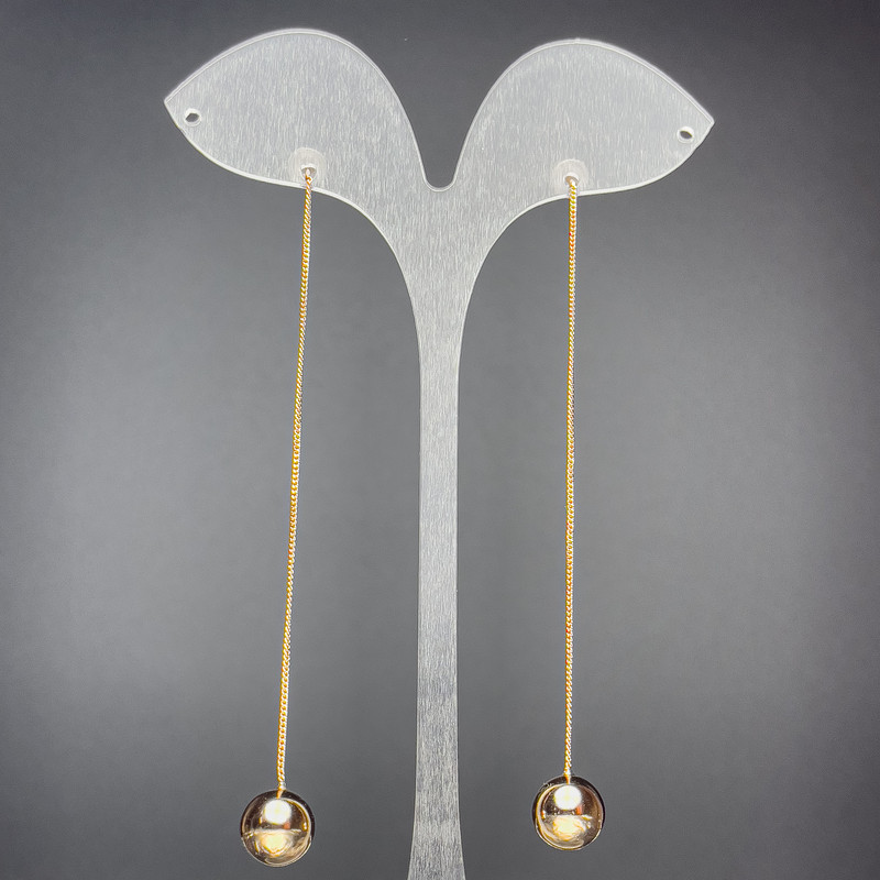 Xuping Ball-with-Chain Stud Earrings, diameter 10.5 mm, length 10 cm, 18K Gold Plating