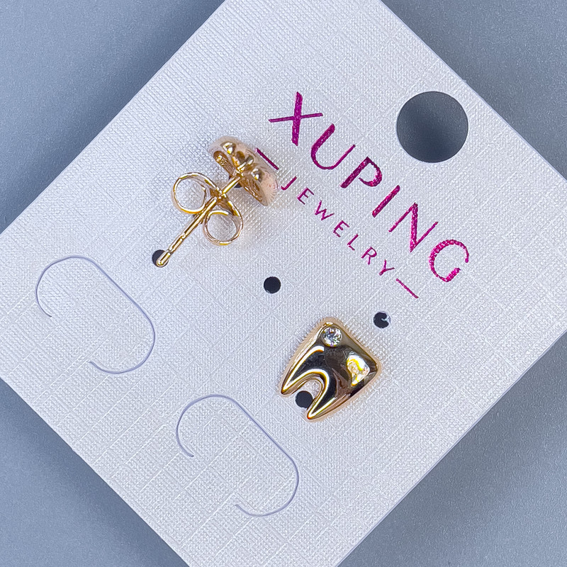 Xuping 'Tooth' stud earrings with white crystal, diameter 9×8 mm, +/- 18K gold plating