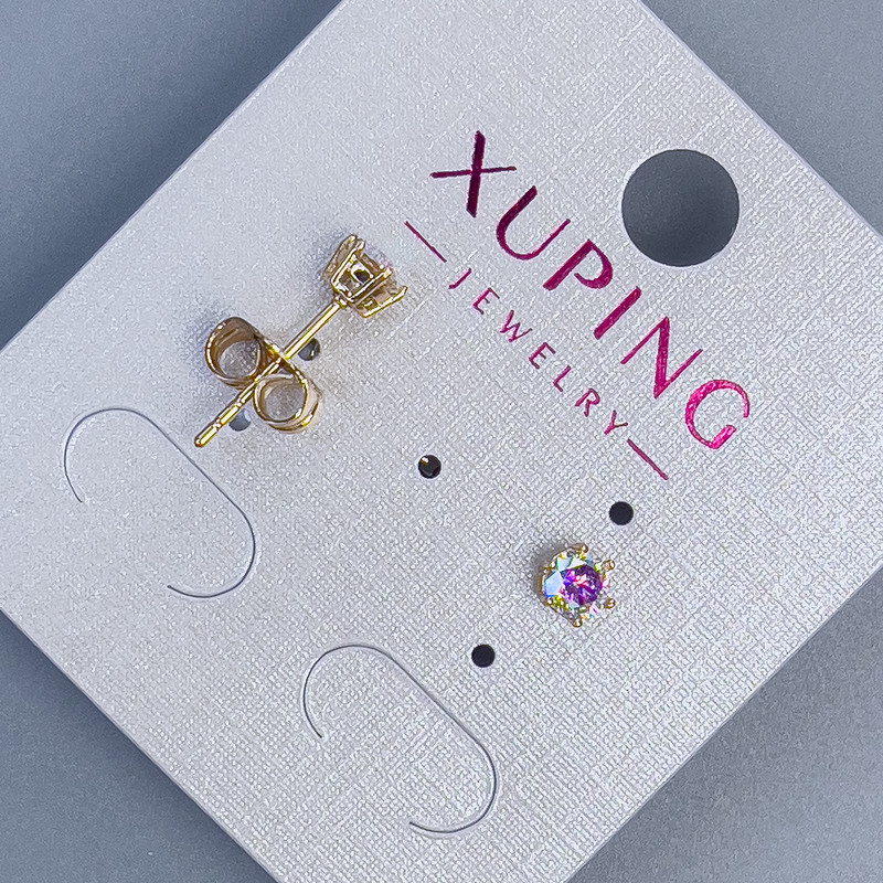 Xuping Rainbow Gemstone Stud Earrings, 4mm ±, 18K Gold Plated