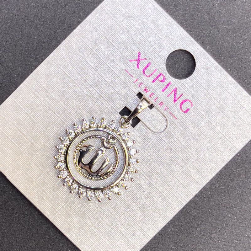 Pendant Xuping 'Sura' with White Crystals, Diameter 19 mm, Length 28 mm, Rhodium-Plated