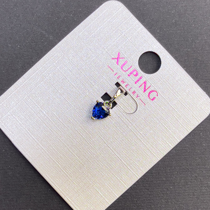 Xuping Pendant 'Heart with Blue Crystal', 6mm diameter ±, 12mm length ±, Rhodium-plated