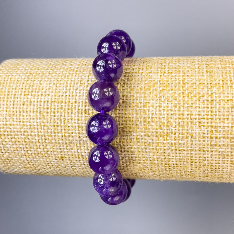 Amethyst Bracelet with Smooth Beads, 12 mm Diameter, 18 cm Length, Stretch