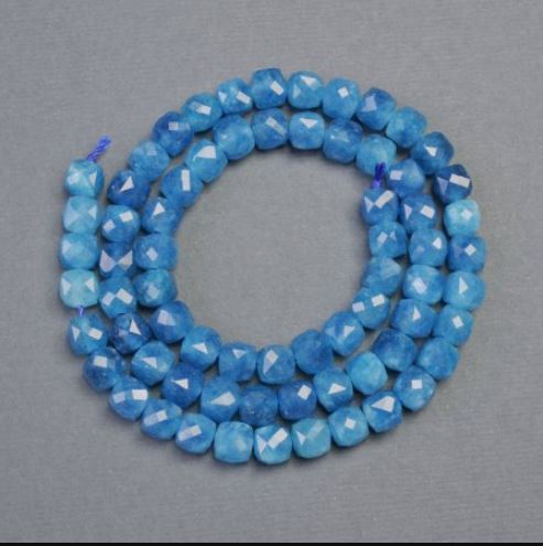 Apatite natural stone beads, faceted cube, diameter 5.5x5.5 mm ±, length 37 cm+