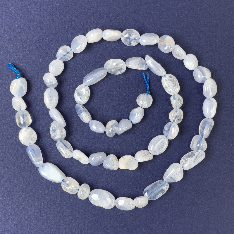 Blue Agate Faceted Beads, 8x6 mm, on Thread, Length 40 cm