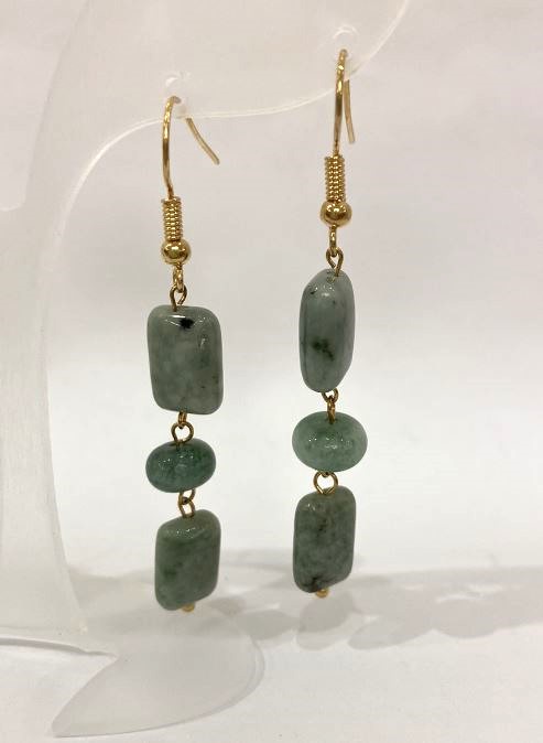 Jadeite Rectangle Earrings, 12x8 mm ±, roundels 8x6 mm ±, length 58 mm ±