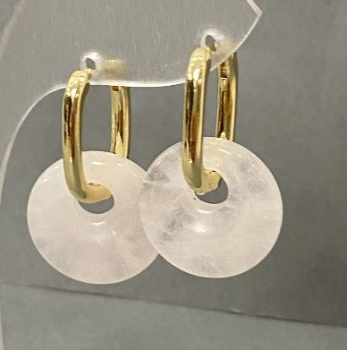 Pink Quartz Earrings, 15 mm diameter, 27 mm length ±