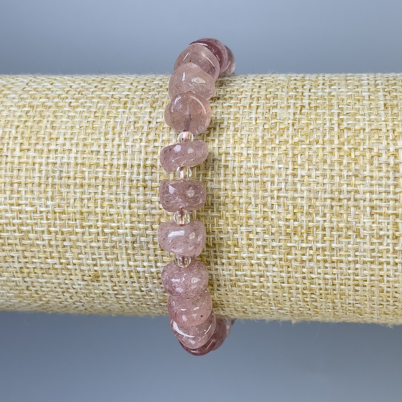 Strawberry Quartz Bracelet, Faceted Beads, 9×4–6 mm Diameter, with Beads, Length 18 cm ± Stretch
