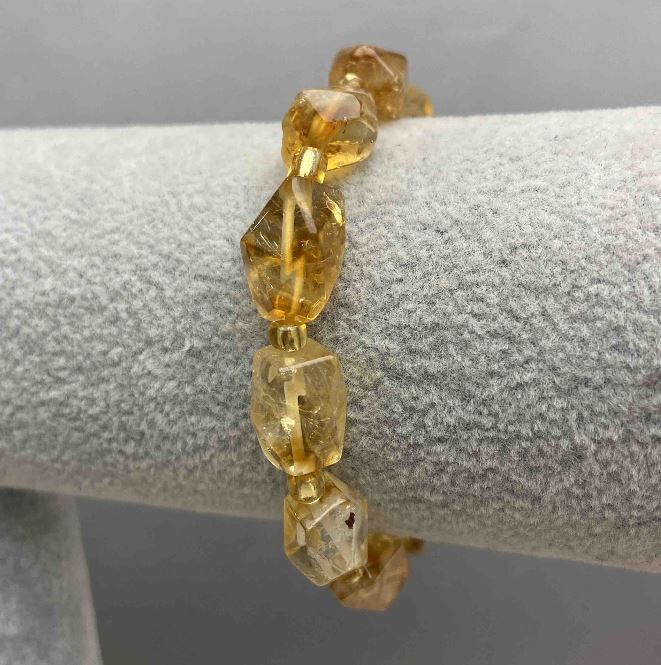 Citrine Bracelet with Faceted Beads, 12×10 mm Diameter, 3–5 mm Seed Beads, 18 cm Length, Stretch