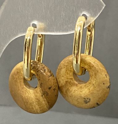 Landscape Jasper Hoop Earrings, 18mm diameter, 30mm length