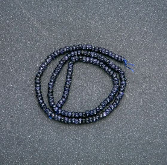 String of natural aventurine beads 'Blue Sand' faceted rondelles, 4x2.5 mm, length 39 cm +