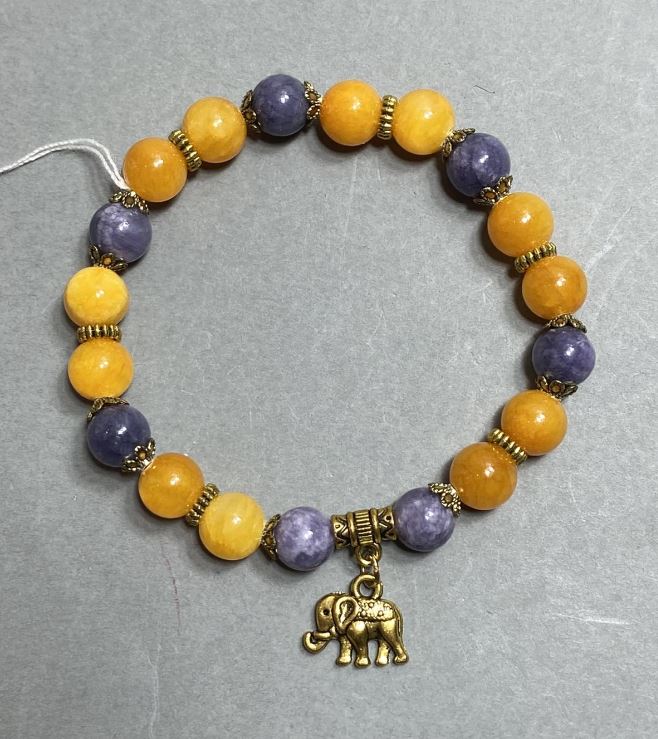 Bracelet with Smooth Acrylic Beads 8mm, with Metal Inlays, 18 cm Long, Stretch