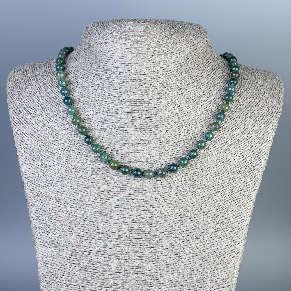 Green Jasper Necklace with Smooth Beads, 6 mm Diameter, 45 cm Length, with Clasp