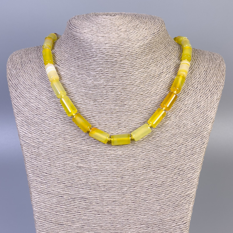 Smooth Cylindrical Agate Necklace, 15×8 mm, 45 cm long, with clasp