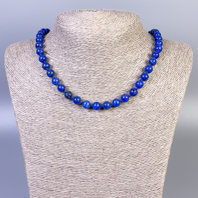 Lapis Lazuli Necklace (synthetic) Smooth Beads, 8mm diameter, 45 cm length with clasp