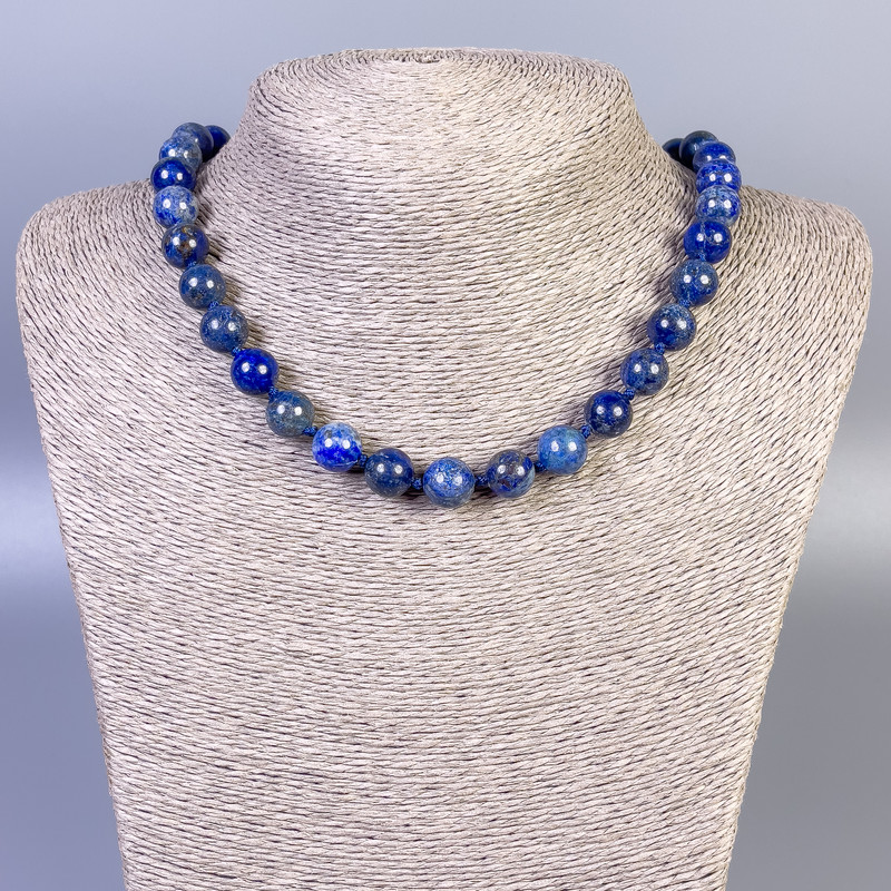 Lazurite Necklace with Smooth Beads, 10mm Diameter, 45cm Length, with Clasp