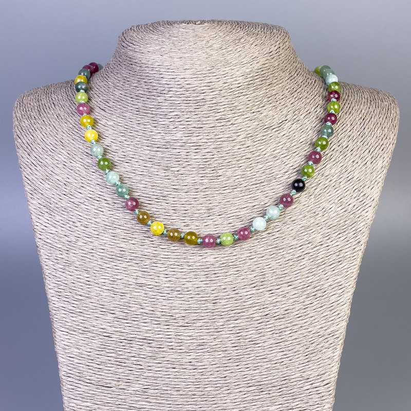 Tourmaline Necklace, Smooth Beads, 6mm Diameter, 45cm Length, with Clasp