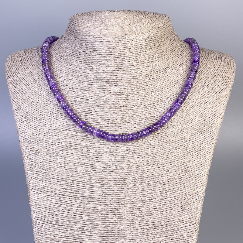 Amethyst Rondelle Necklace, 6x2 mm diameter, 50 cm long with clasp
