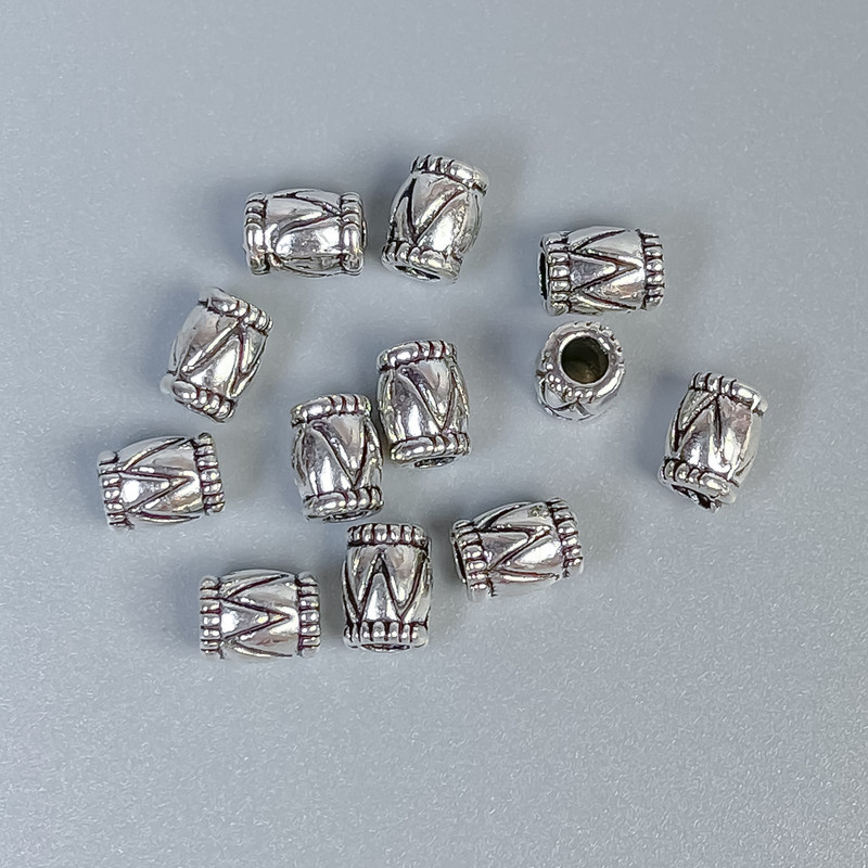 Bead insert findings, silver-tone metal, size 4.5×6 mm, hole diameter approx. 2 mm, packaging 36 pcs