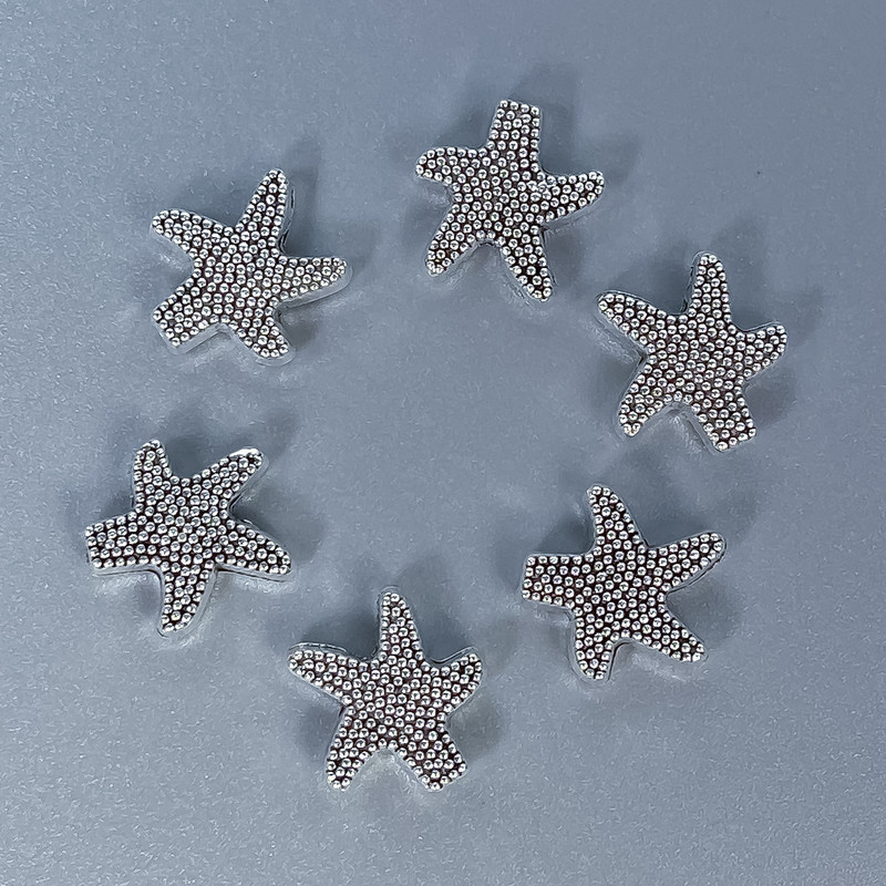 Star Bead Insert - Silver-Tone, 10x3mm, hole ~1mm, packaging 11 pcs