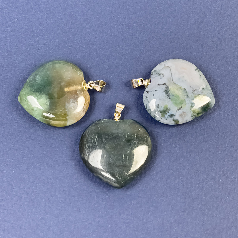 Pendant 'Heart' Moss Agate Natural Stone 25x25x8x30 mm+