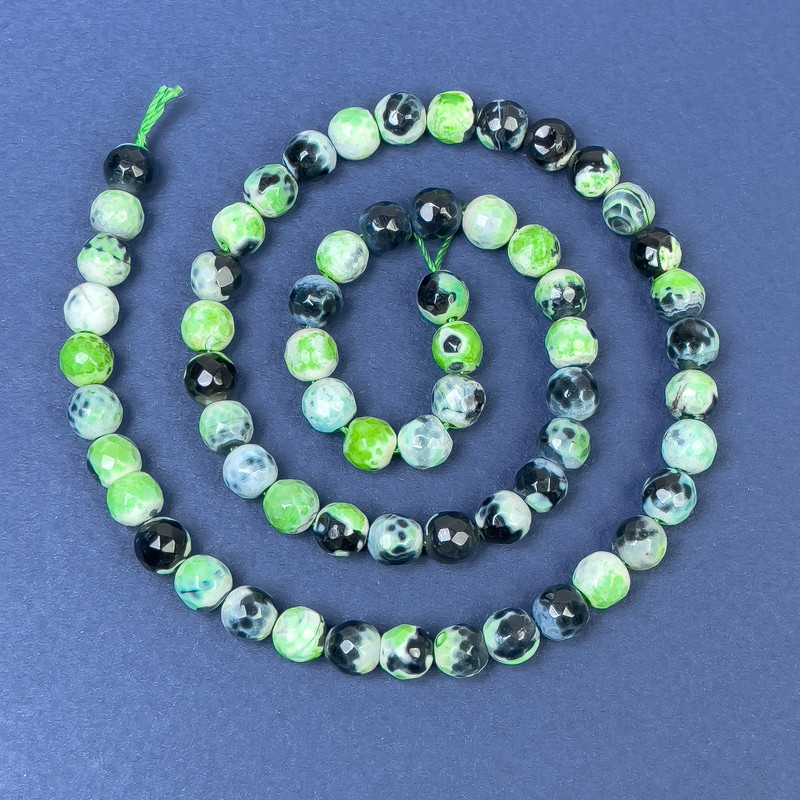 Agate Beads on Thread, Faceted Beads, 6mm Diameter ±, Length 37cm ±