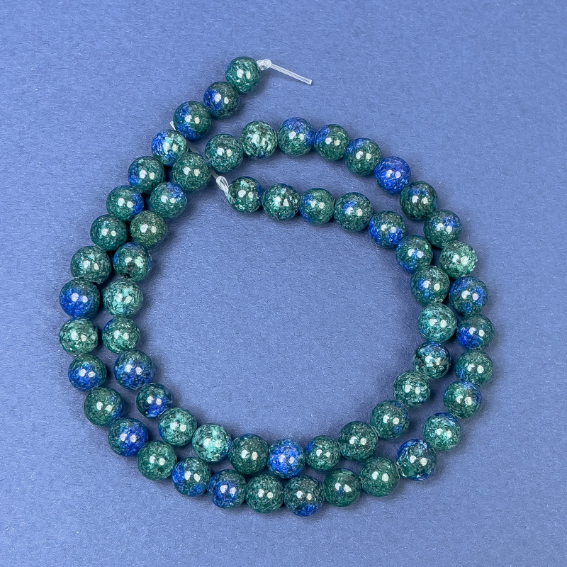 Azurite beads on fishing line, smooth round beads, diameter 7 mm ±, length 38 cm +
