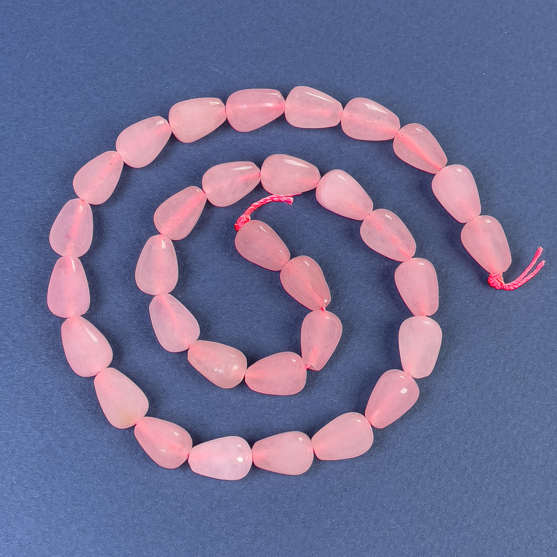 Rose Quartz Teardrop Beads 12x8mm on Thread, Length 38cm+