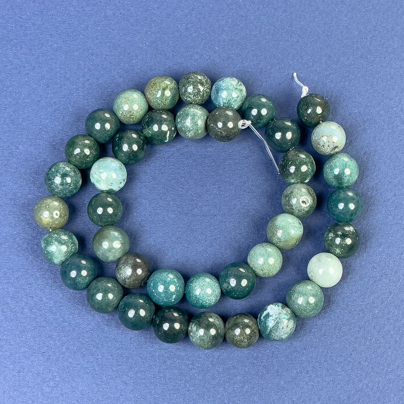 Green Jasper Beads, Smooth Round 10mm on Thread, Length 38 cm+