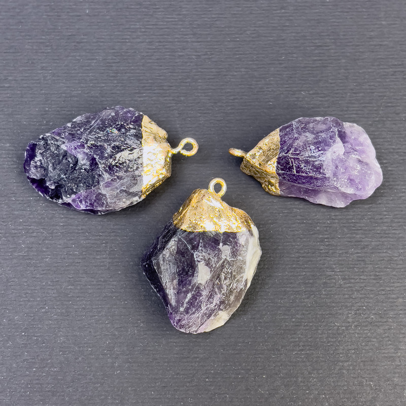 Unpolished Amethyst Pendant 35×24mm