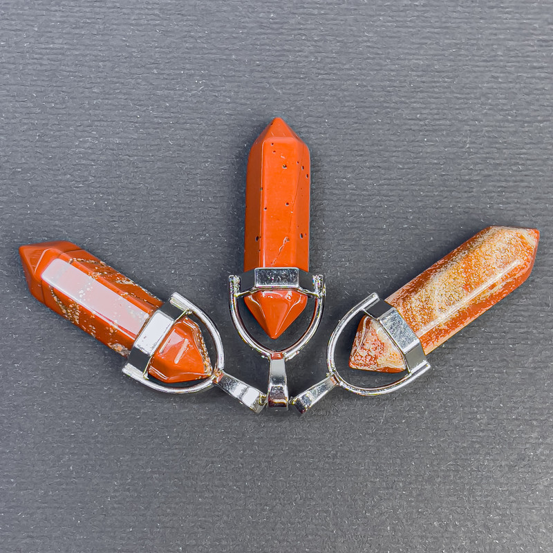 Кулон Яшма червона шестигранник кристал куля 8х31х41мм+