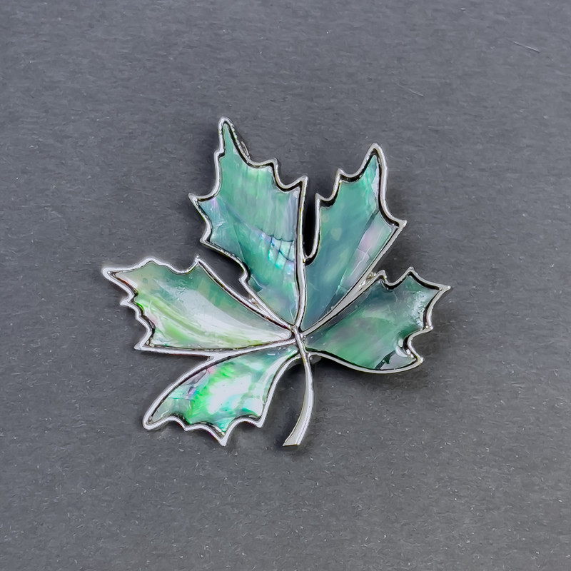 Brooch-pendant Haliotis Leaf, silver-toned metal, 45mm+