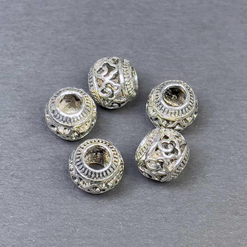 Bead Insert Fitting, Silver Metal Color, 9×10 mm size with approx. 4.5 mm hole, packaging 5 pcs