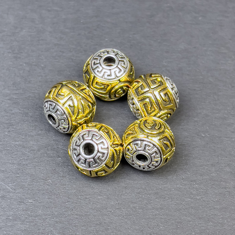 Bead insert findings in silver- and gold-toned metal, 11x11 mm, hole diameter about 2.5 mm, price per piece