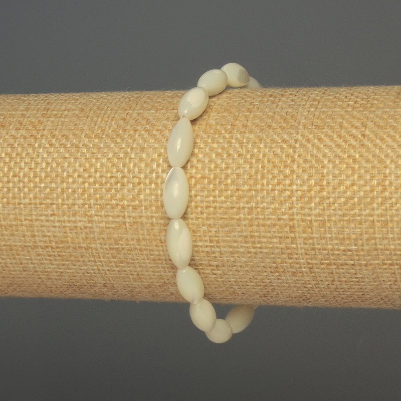 Mother-of-Pearl Bead Bracelet, bead size 12x6 mm, length 18 cm, stretch