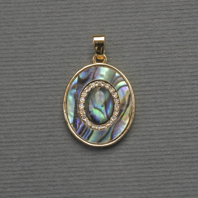 Haliotis Oval Pendant in Golden Metal, 18x16 mm diameter, 27 mm length